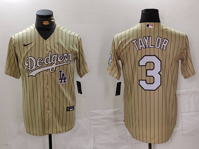 Men Los Angeles Dodgers 3 Taylor yellow Stripe Game 2024 Nike MLB Jersey style 5